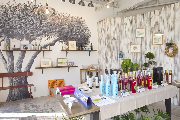 Photograph of olive oil products on display