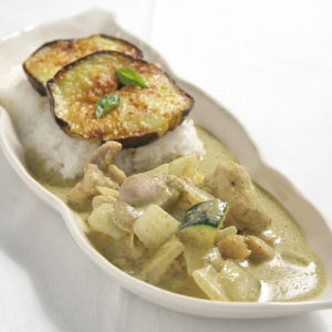 Mitoyo eggplant and olive chicken green curry