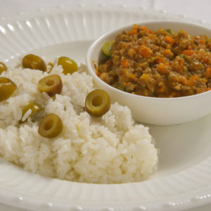 Keema curry with plenty of summer vegetables made with olives