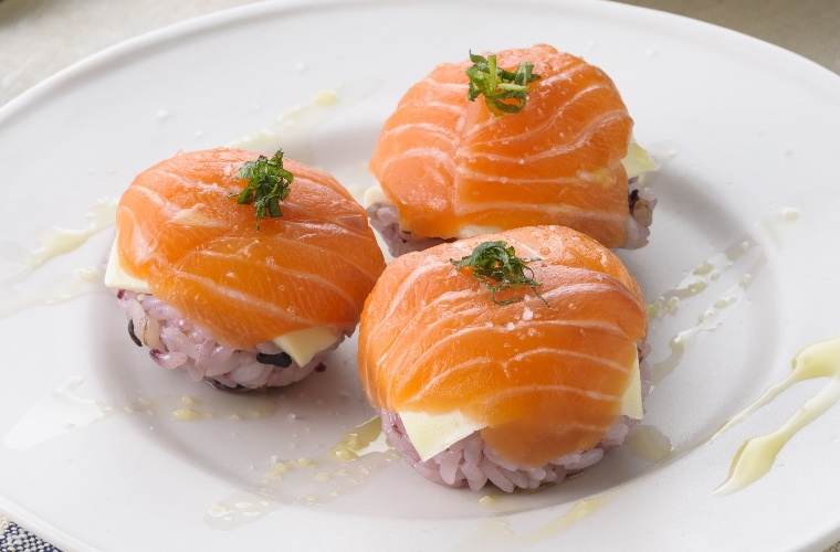 Sanuki Salmon and Cheese Temari Sushi